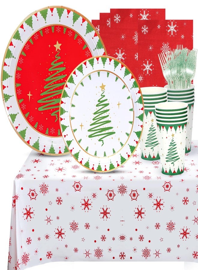 Atonofun Christmas Party Supplies, Merry Christmas Paper Plates and Napkins, Disposable Party Plates, 12oz Cups, Napkins and Forks for Xmas, Holiday Party Decorations Serves 24 - Image 1
