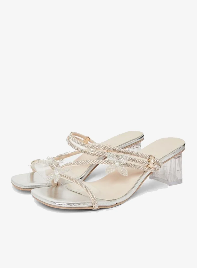 Take Two Women Silver Rhinestone Butterfly Block Heel Sandals