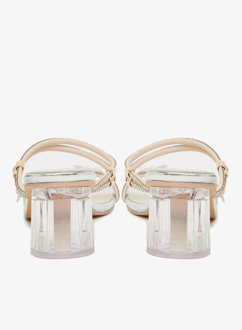 Take Two  Women Silver Rhinestone Butterfly Block Heel Sandals for Women | Best Price UAE