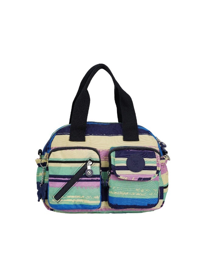 Caprice Collection Unisex Large Crossbody Bag – Waterproof Nylon, Lightweight & Compact, Multi-Color Horizontal Stripes - Image 1