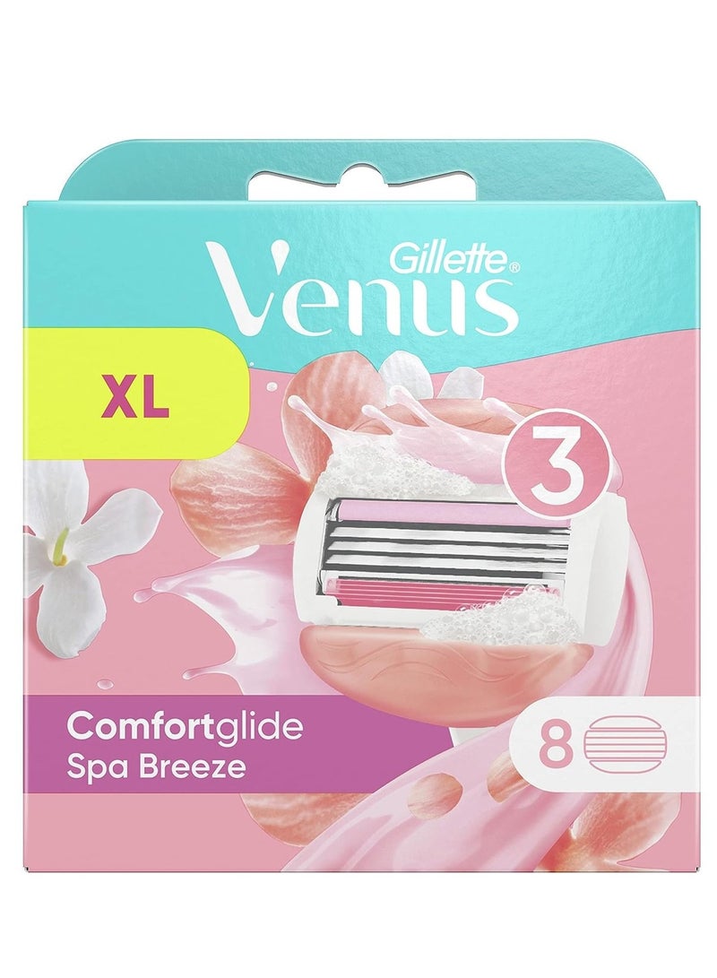 Venus ComfortGlide Spa Breeze Razor Blades Women, Pack of 8 Razor Blade Refills, Lubrastrip with A Touch of Botanical Oils