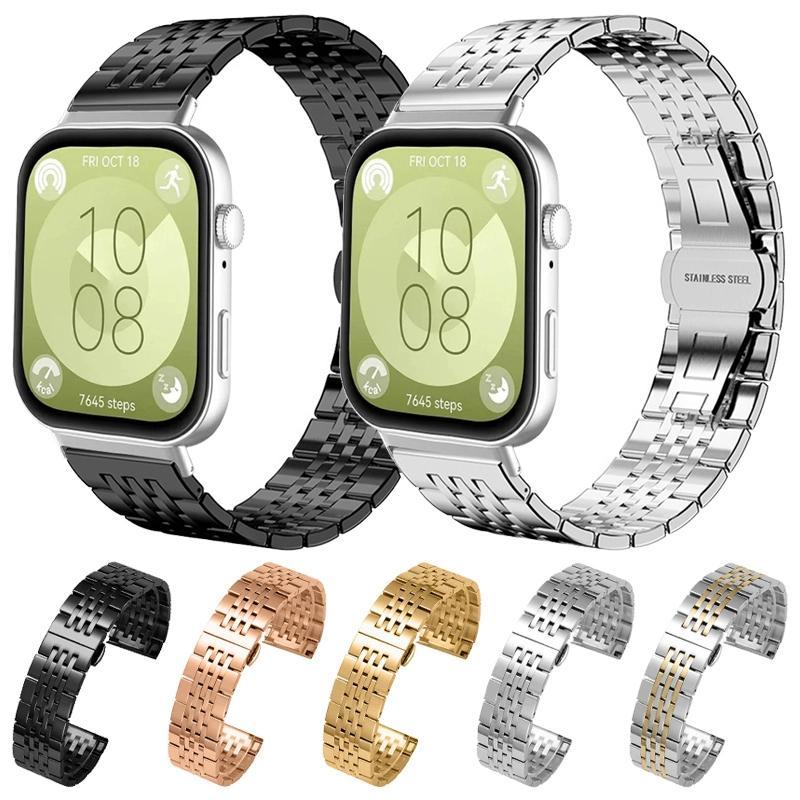 erorex For Huawei Band 10 / 9 / 8 14Mm Seven-Bead Solid Stainless Steel Watch Band(Silver Gold) - Image 2