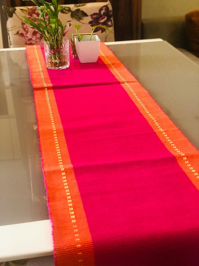 Rangbhar Handloom Ribbed Cotton Table Runner for LivingDining RoomHome Decor AntiSkid Reversible Machine Washable 12 X 60 inches Striped Pink Orange
