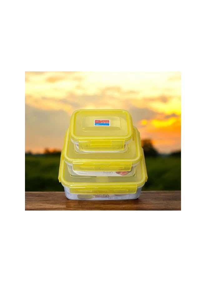 Green Tiger Glass Food Storage Containers with Lids, Square, 3-Piece Set, Airtight Meal Prep Lunch Boxes - Image 2