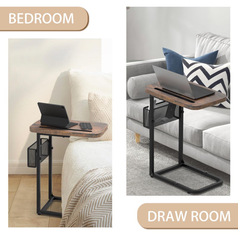 alentar High-Grade Stability TV Tray Table with Large Tabletop, Adjustable Couch Table with Storage Baskets, Strong Metal Frame, Tv Dinner Tray Table for TV Watching, Meals, Snacks, and Tablet Use (Brown) - Image 5