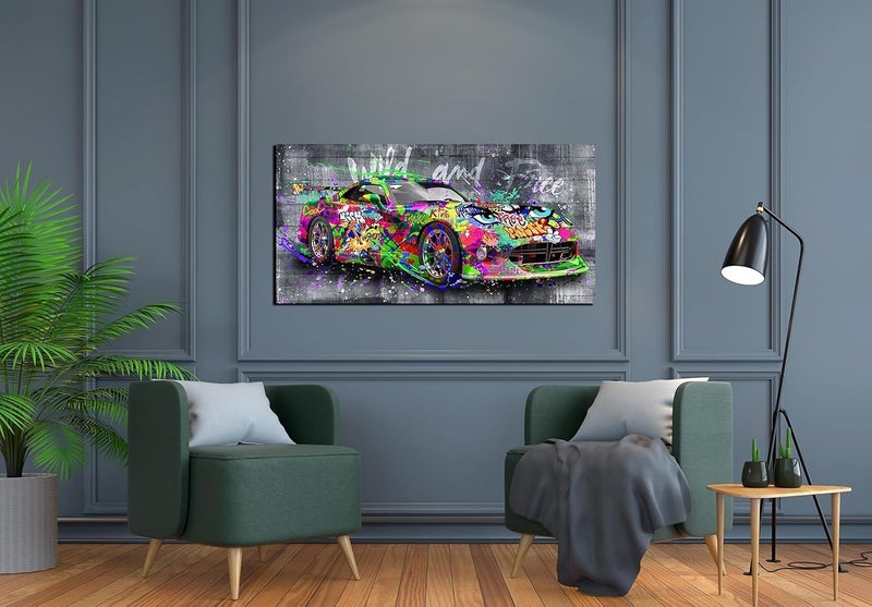 اي ار اس لوحة جدارية فنية مستوحاة من رسومات الجرافيتي على السيارات - لوحة قماشية من تصميم بانكسي لغرفة النوم - ديكور جاهز للتعليق لغرفة المراهقين، قطعة واحدة، مناسبة للمكتب وغرفة المعيشة وغرفة النوم كهدية. - Image 3