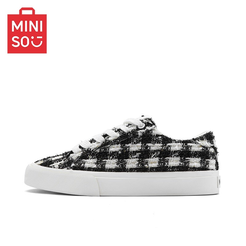 MINISO Trendy Plaid Stitching Sneakers for Men and Women - Comfortable Breathable Casual Shoes - Image 3