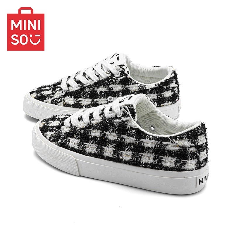MINISO Trendy Plaid Stitching Sneakers for Men and Women - Comfortable Breathable Casual Shoes - Image 5