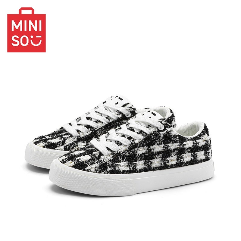 MINISO Trendy Plaid Stitching Sneakers for Men and Women - Comfortable Breathable Casual Shoes - Image 2