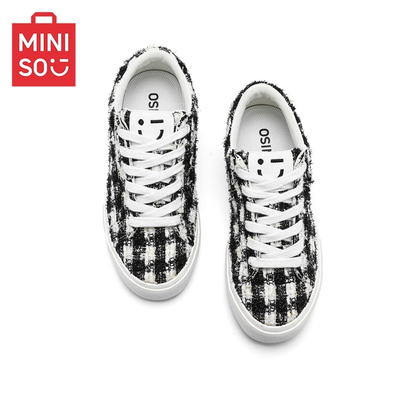 MINISO Trendy Plaid Stitching Sneakers for Men and Women - Comfortable Breathable Casual Shoes - Image 1