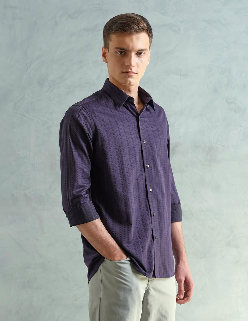Arrow Newyork Men Slim fit Cotton Striped Long Sleeves Spread Collar Shirt(ANAEOSH3168_Purple_40) - Image 3