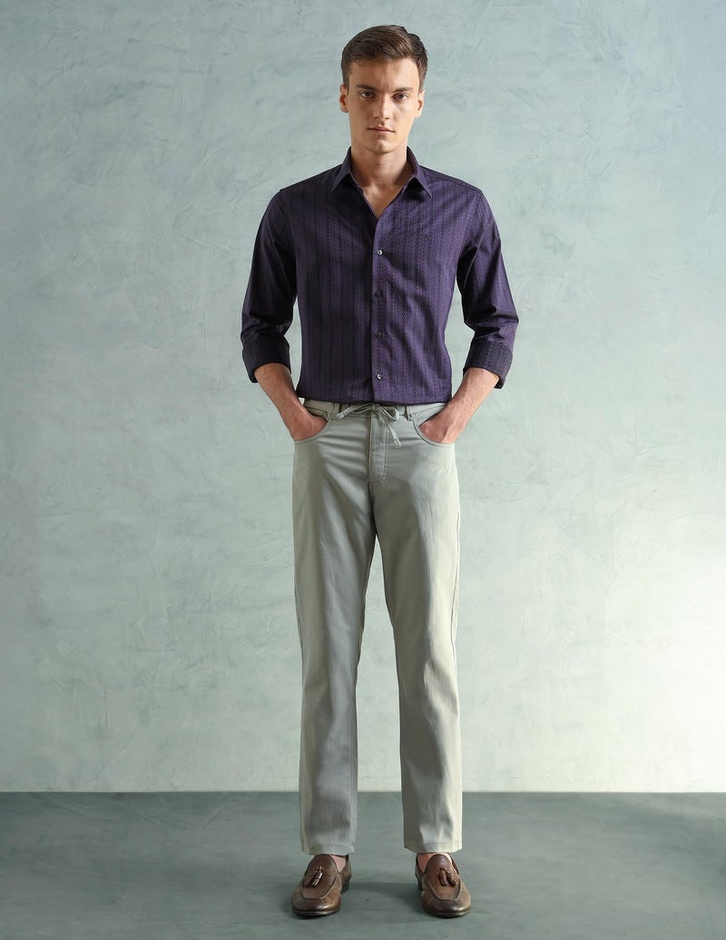Arrow Newyork Men Slim fit Cotton Striped Long Sleeves Spread Collar Shirt(ANAEOSH3168_Purple_40) - Image 2