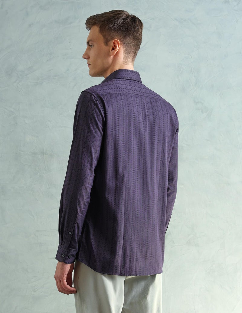 Arrow Newyork Men Slim fit Cotton Striped Long Sleeves Spread Collar Shirt(ANAEOSH3168_Purple_40) - Image 4