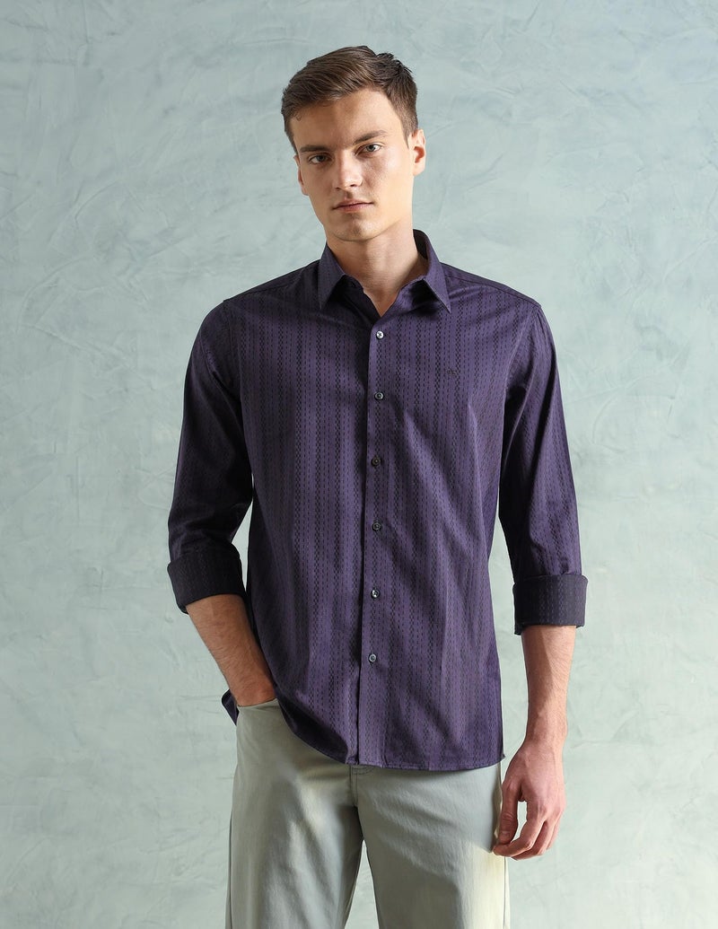 Arrow Newyork Men Slim fit Cotton Striped Long Sleeves Spread Collar Shirt(ANAEOSH3168_Purple_40) - Image 5