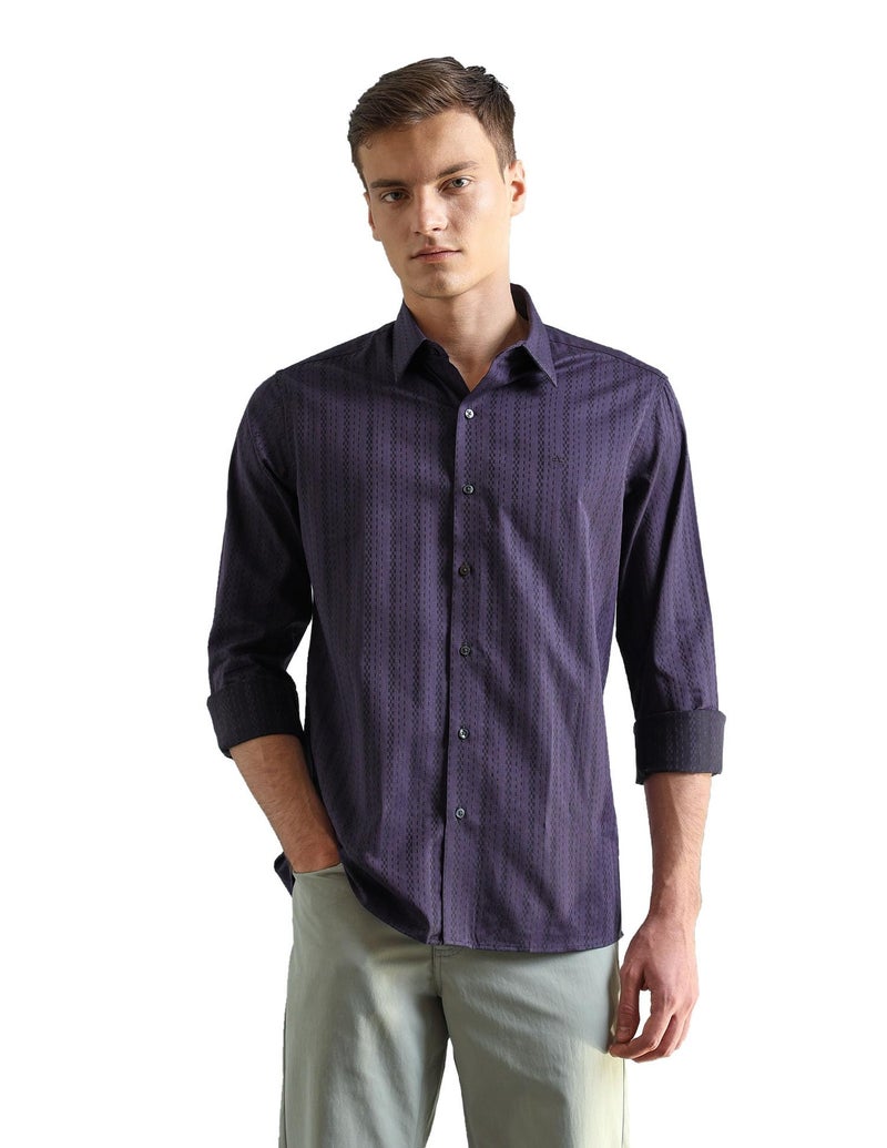 Arrow Newyork Men Slim fit Cotton Striped Long Sleeves Spread Collar Shirt(ANAEOSH3168_Purple_40) - Image 1