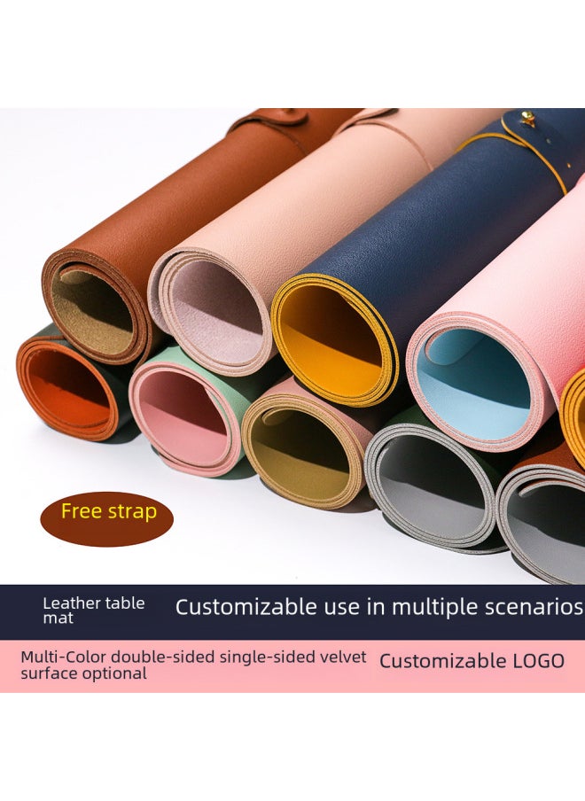 Generic - Printed Logo Embossed Custom Leather Table Mat Non-slip Waterproof Writing Mat Oversized Mouse Mat Office Table Mat-Color:[Stitching] 70*35-Pattern:[Single Face Velvet Bottom] Nude Color - Image 1