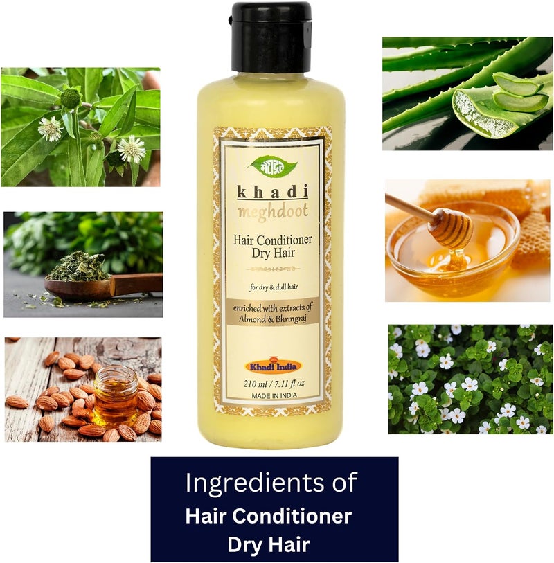 Meghdoot Khadi Meghdoot Hair Conditioner Dry Hair 210ml for Dry and Dull Hair Enriched with Almond and Bhringraj (Pack of 2) - Image 3