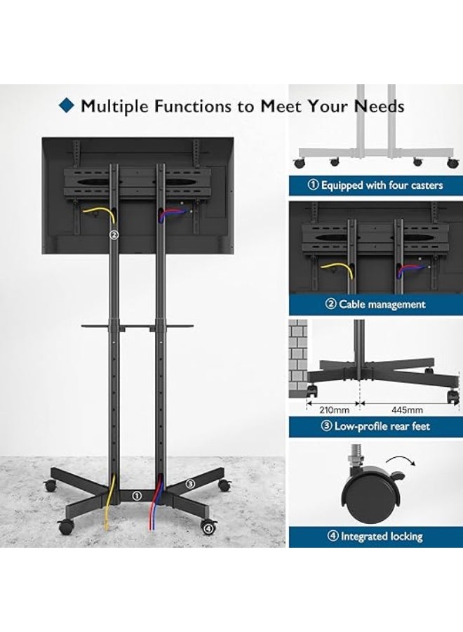 Universal Portable TV Stand – 32-85 Inch TV Cart with Wheels, Max Load 60kg, Adjustable Mount 600x400mm - Image 4