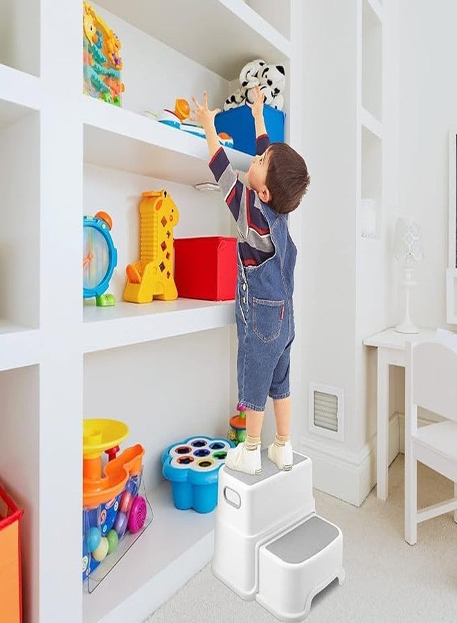 MAPPLE CREATION 2 Step Stool for Kids -Toddler Step Stool for Bathroom Sink-Dual Height 9.5" Non-Slip for Potty Training, Kitchen, Bedroom & Classroom (White) - Image 1