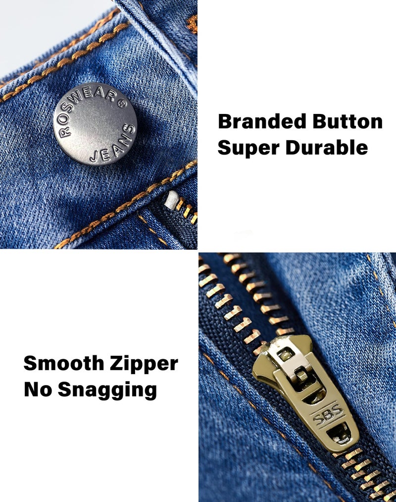 roswear Women's Capri Pants Mid Rise Skinny Ripped Stretchy Cropped Distressed Jeans Light Blue Medium - Image 5