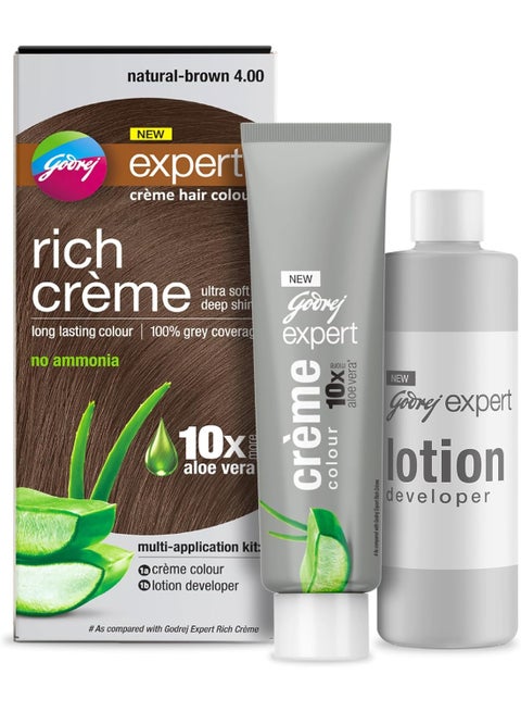 NEW expert - rich creme - with aloe vera - creme hair colour - natural brown 4 - creme colour 50g - lotion developer 50ml