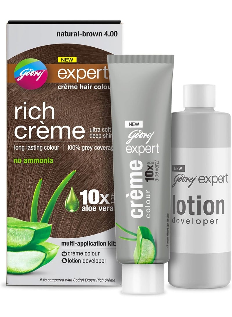 Godrej NEW expert - rich creme - with aloe vera - creme hair colour - natural brown 4 - creme colour 50g - lotion developer 50ml - Image 1