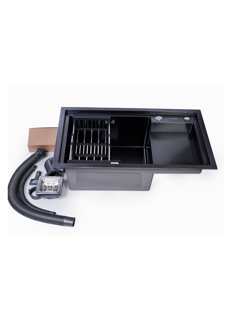 ODONAO Premium Stainless Steel Kitchen Sink, 72x45x22 cm, Single Bowl with Strainer, Black Finish, Durable Modern Design - Image 1