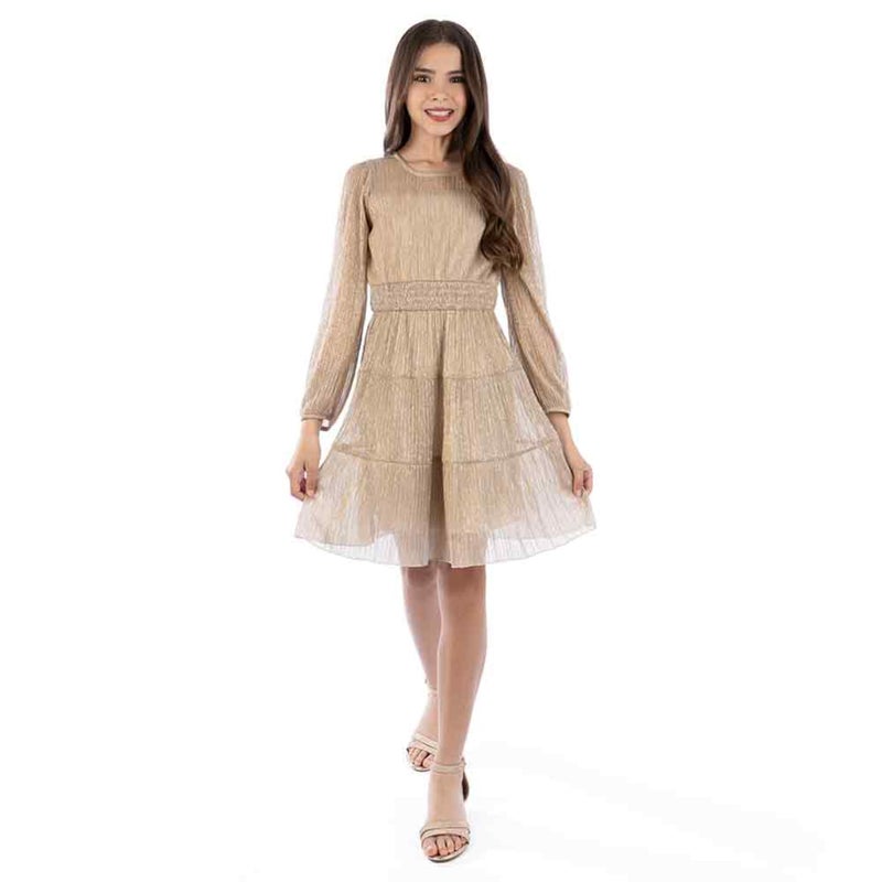 Speechless Girls' Long Sleeve Plisse Party Dress, Gold, 12 - Image 1