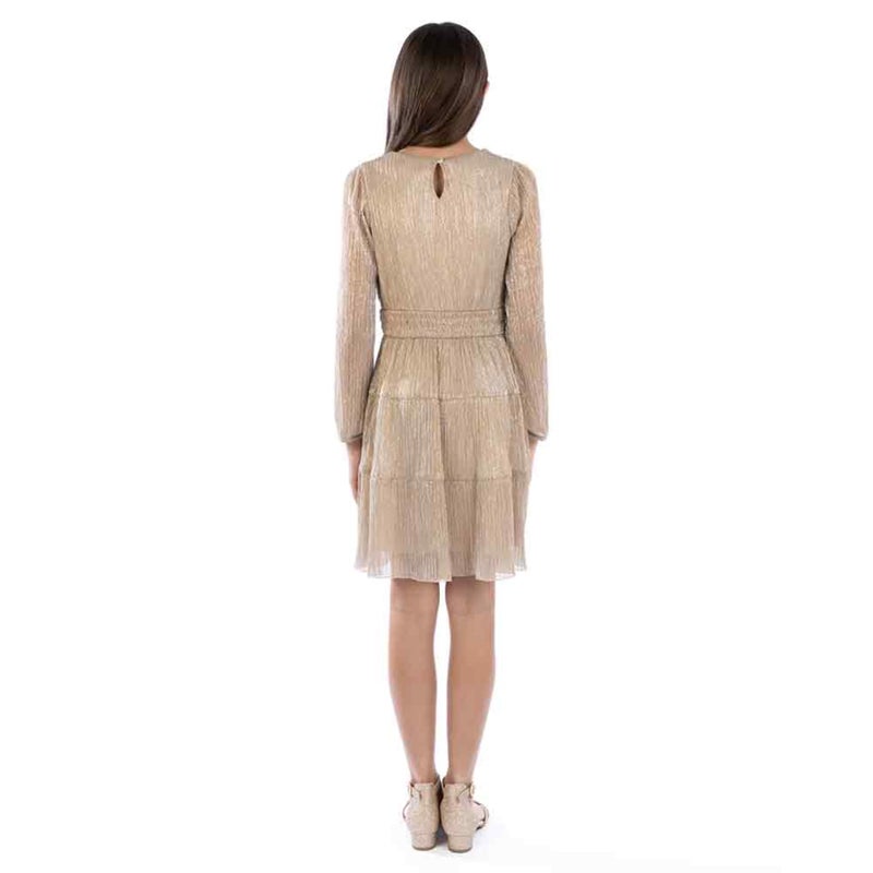 Speechless Girls' Long Sleeve Plisse Party Dress, Gold, 12 - Image 2
