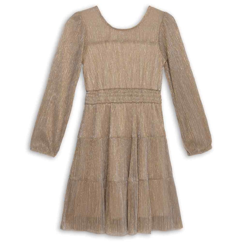 Speechless Girls' Long Sleeve Plisse Party Dress, Gold, 12 - Image 3