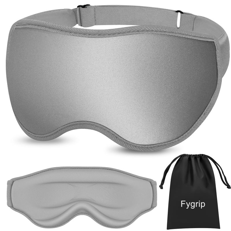 Fygrip 3D Eye Mask Sleep Mask for Men & Women, 100% Pressure-Free & Light Block-Out Eye Mask for Sleep with Easy Adjustable Strap, Night Eye Cover for Travel, Grey - Image 1