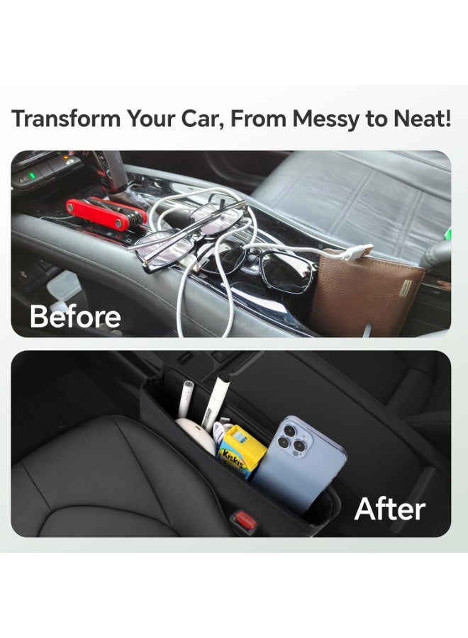 Baytion Car Seat Gap Organizer Multifunctional Car Seat Storage Box PU Leather Car Seat Gap Filler Universal Side Seat Space Organizer for Phones Money Cards Keys and Glasses (Black, 2PC) - Image 2