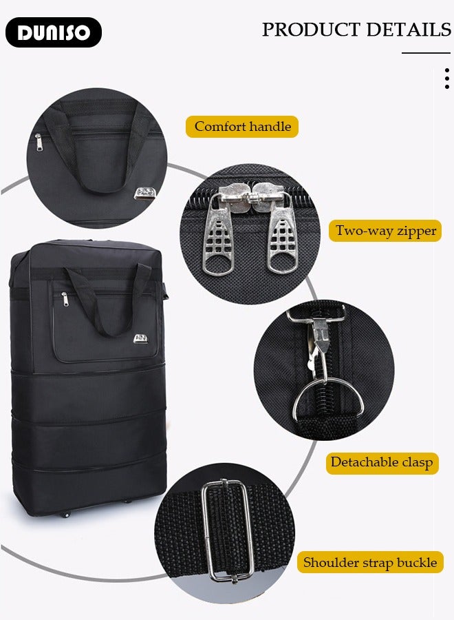 DUNISO Expandable Travel Luggage Bag for Men and Women, Foldable 3 Lays Waterproof Oxford Duffel Bag Suitcase with 5 Wheels, Lightweight Large Capacity Heavy Duty Spinner Carry-on Bag for Travel Business - Image 2