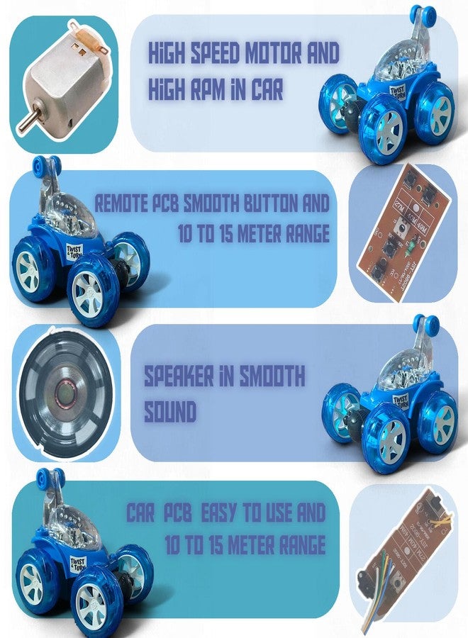 SMART BOY 360-Degree Rotational High Speed 5 Way Remote Controlled Stunt Car Toy Vehicle with 3D Lightning and Musical for Boys Girls Kids - Rechargeable with USB Charging Cable (9802 - Blue) - Image 4