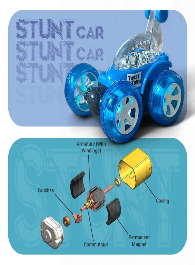 SMART BOY 360-Degree Rotational High Speed 5 Way Remote Controlled Stunt Car Toy Vehicle with 3D Lightning and Musical for Boys Girls Kids - Rechargeable with USB Charging Cable (9802 - Blue) - Image 3