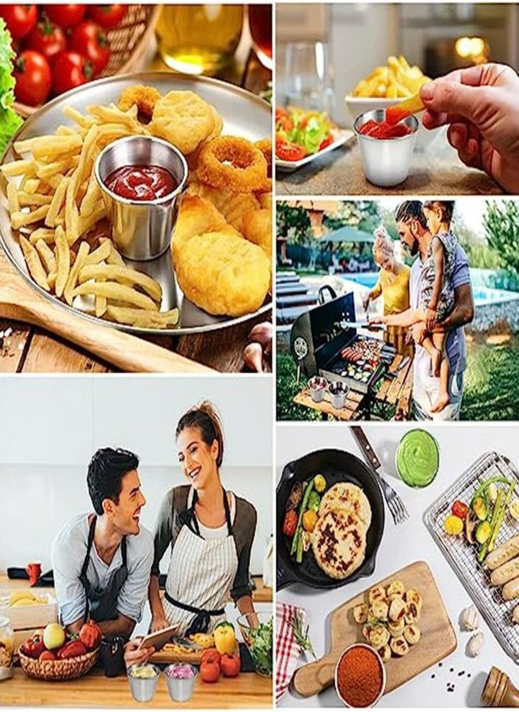 Oasisgalore 3Pcs 50ML Sauce Cup Stainless Steel Salad Sauce Dipping Dressing Cup Sealed Silicone Lid Lunch Box Sauce Container  - Image 3