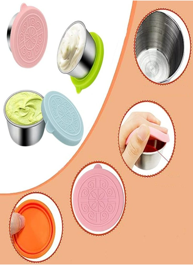 Oasisgalore 3Pcs 50ML Sauce Cup Stainless Steel Salad Sauce Dipping Dressing Cup Sealed Silicone Lid Lunch Box Sauce Container  - Image 2