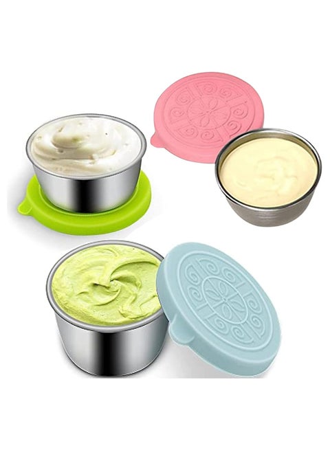 3Pcs 50ML Sauce Cup Stainless Steel Salad Sauce Dipping Dressing Cup Sealed Silicone Lid Lunch Box Sauce Container