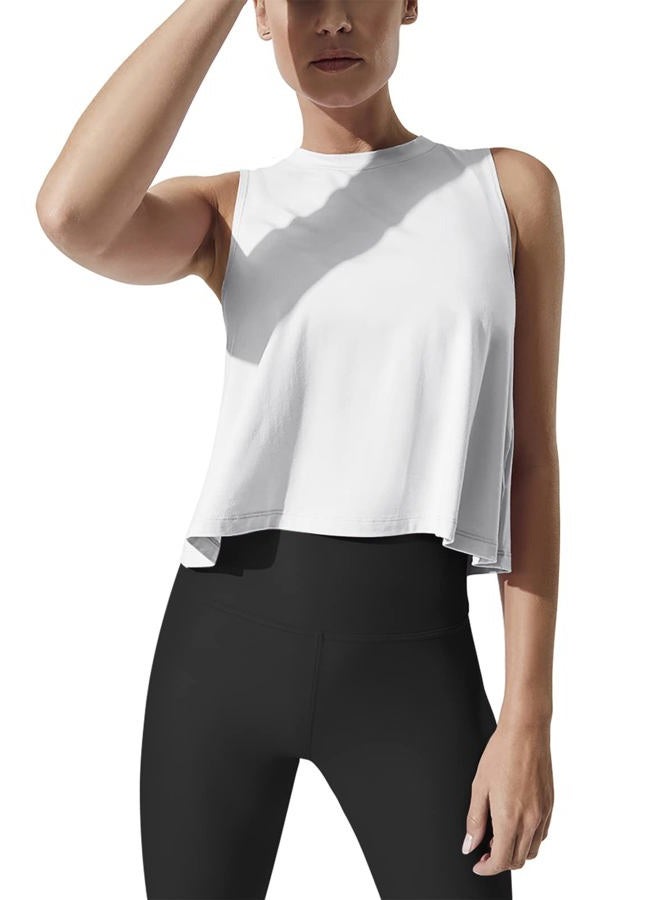 MIPPO Crop Tops for Women Womens Workout Tops Flowy Cropped Tank Tops Athletic Shirts, White, XL - Image 1