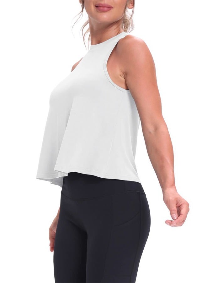 MIPPO Crop Tops for Women Womens Workout Tops Flowy Cropped Tank Tops Athletic Shirts, White, XL - Image 4
