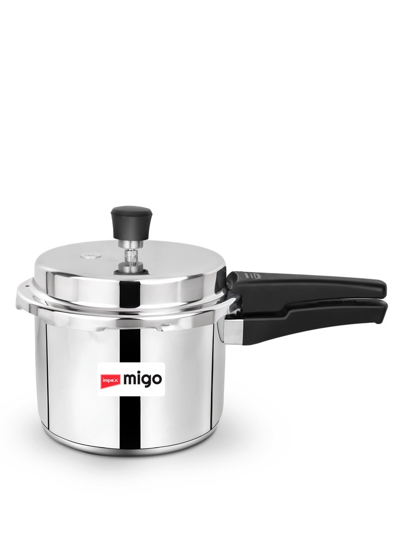 إمبكس قدر ضغط ستانلس ستيل Migo سعة 3 لتر – Migo IFC 3 SS | قاعدة متوافقة مع الحث الحراري | تصميم بغطاء خارجي | متوافق مع مواقد الغاز وأجهزة الحث الحراري | IFC 3SS - Image 1