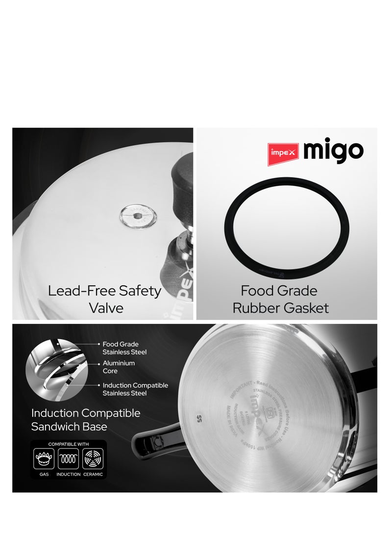 إمبكس قدر ضغط ستانلس ستيل Migo سعة 3 لتر – Migo IFC 3 SS | قاعدة متوافقة مع الحث الحراري | تصميم بغطاء خارجي | متوافق مع مواقد الغاز وأجهزة الحث الحراري | IFC 3SS - Image 4