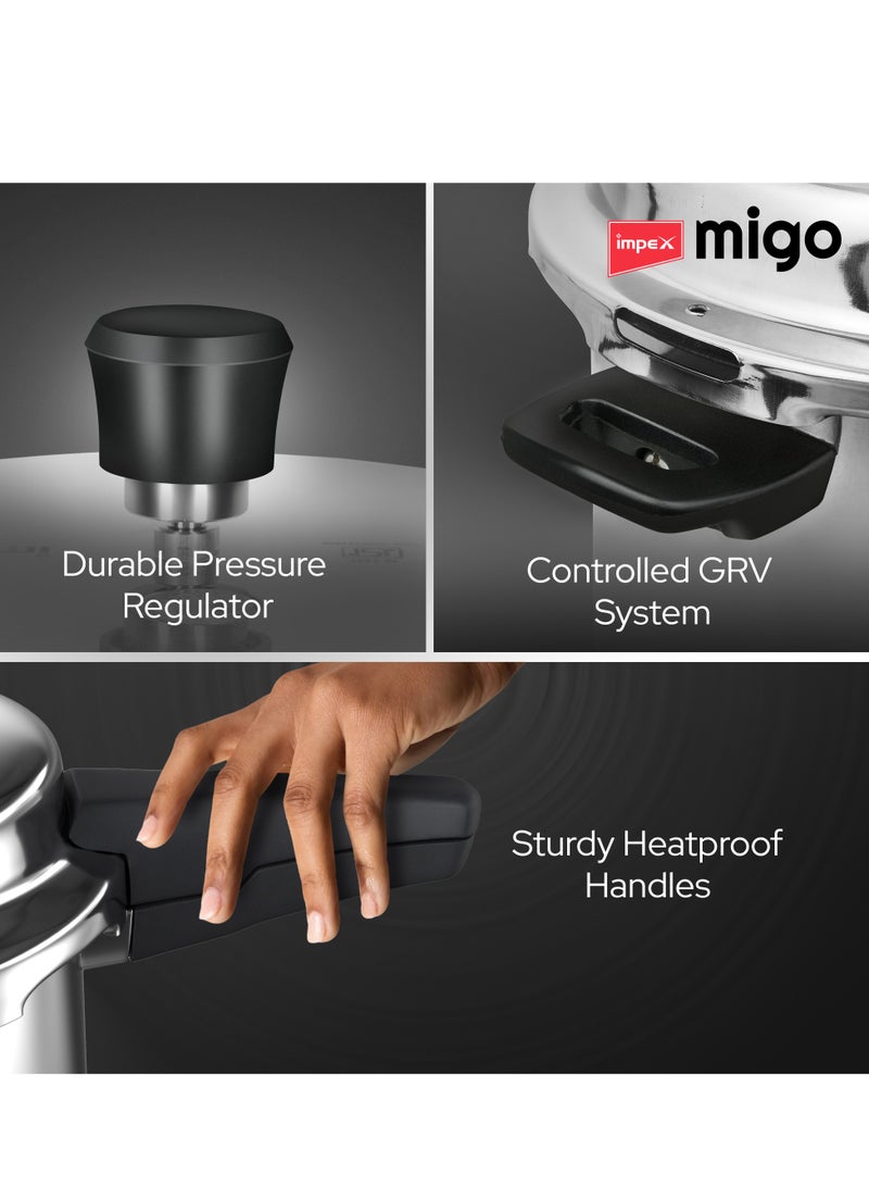 إمبكس قدر ضغط ستانلس ستيل Migo سعة 3 لتر – Migo IFC 3 SS | قاعدة متوافقة مع الحث الحراري | تصميم بغطاء خارجي | متوافق مع مواقد الغاز وأجهزة الحث الحراري | IFC 3SS - Image 3