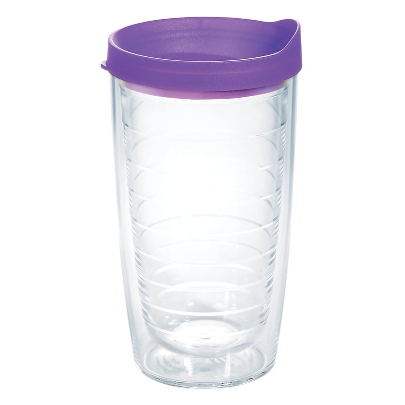 Tervis Clear  Colorful Lidded Made in USA Double Walled Insulated Tumbler Travel Cup Keeps Drinks Cold  Hot 16oz Purple Lid