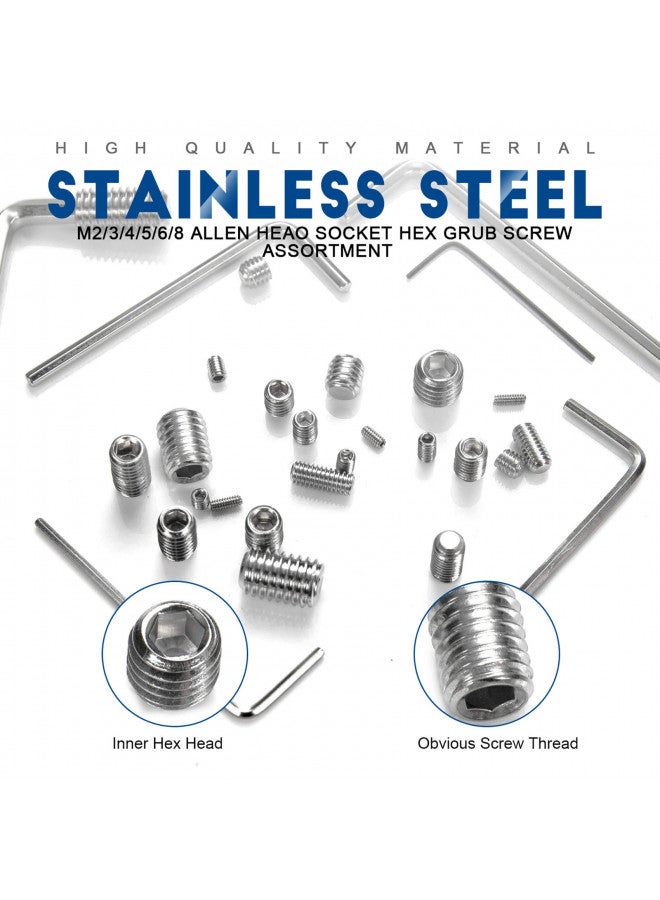 NINDEJIN Set Screws - M2,M3,M4,M5,M6,M8 Metric Hex Flat Grub Set Screws, 304 Stainless Steel - 660 Set Screws with 6 Allen Keys Assortment Kit - Ideal for Home Repairs Bathroom Fixtures - Image 2