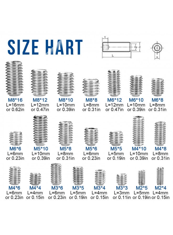 NINDEJIN Set Screws - M2,M3,M4,M5,M6,M8 Metric Hex Flat Grub Set Screws, 304 Stainless Steel - 660 Set Screws with 6 Allen Keys Assortment Kit - Ideal for Home Repairs Bathroom Fixtures - Image 1