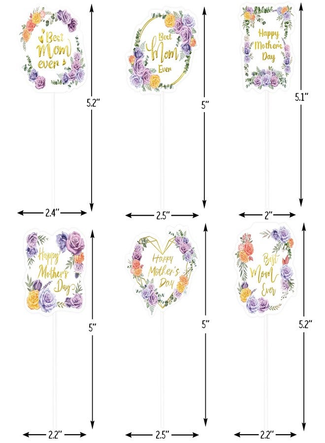 WorldBazaar Happy Mother’s Day Cupcake Toppers 24PCS Gold Foiled Mothers Day Cake Toppers Decoration Purple Floral Best Mom Ever Birthday Party Supplies - Image 3