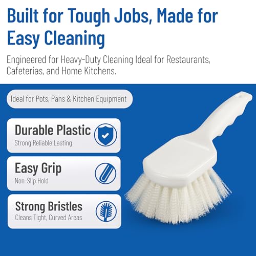 SPARTA 3662000 Flo-Pac Plastic Handle Utility Scrub Brush, Nylon Bristles, 2" Bristle Trim, 8" Length, White, 1 Count (Pack of 1) - Image 3