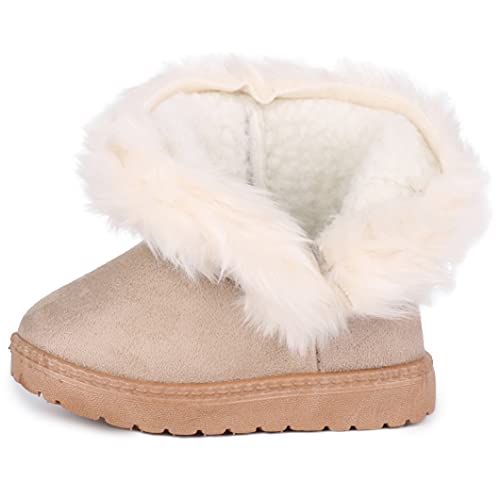 Femizee Toddler Girls Boots Warm Winter Snow Boots for Kid Boys Flat Button Size 5 Toddler,Beige 21 - Image 5