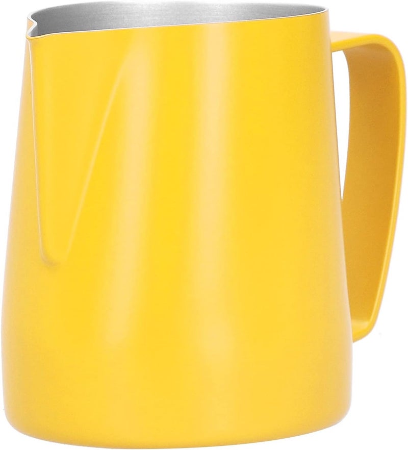 304 Stainless Steel Frothing Pitcher, Yellow Milk Cup with Garland Design for Coffee Art Making, Milk, Water, Coffee (350ml) - Image 2